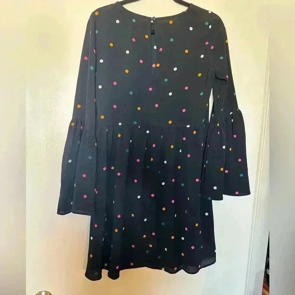 ASOS Black Mini Dress with Color Polka Dots and Bell Sleeves - Picture 3 of 7